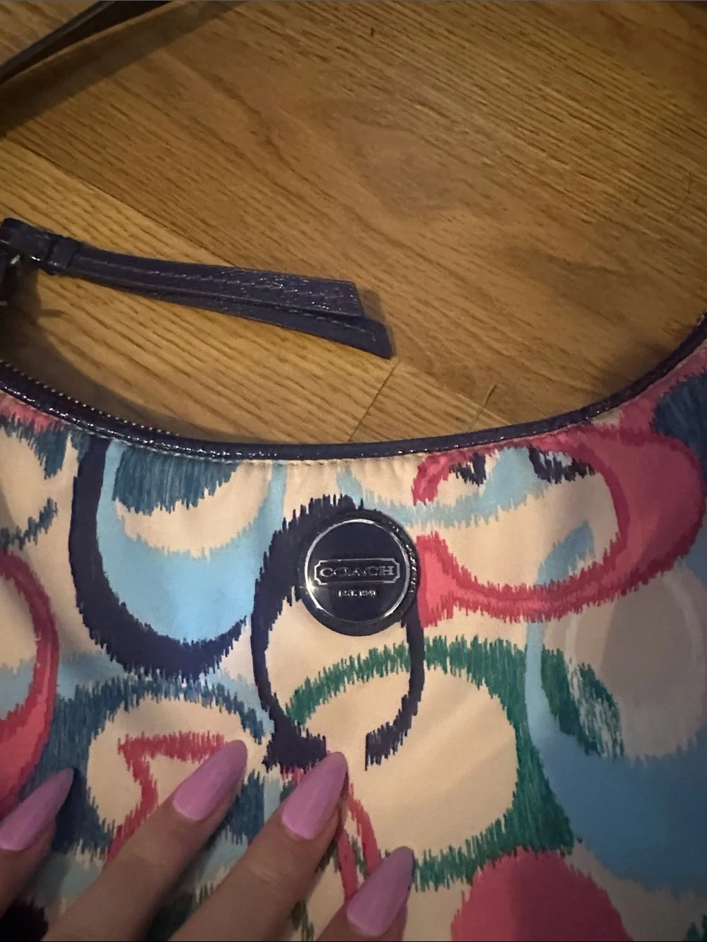 Coach Multicolor Circular Signature Shoulder Bag with Navy lining 2013